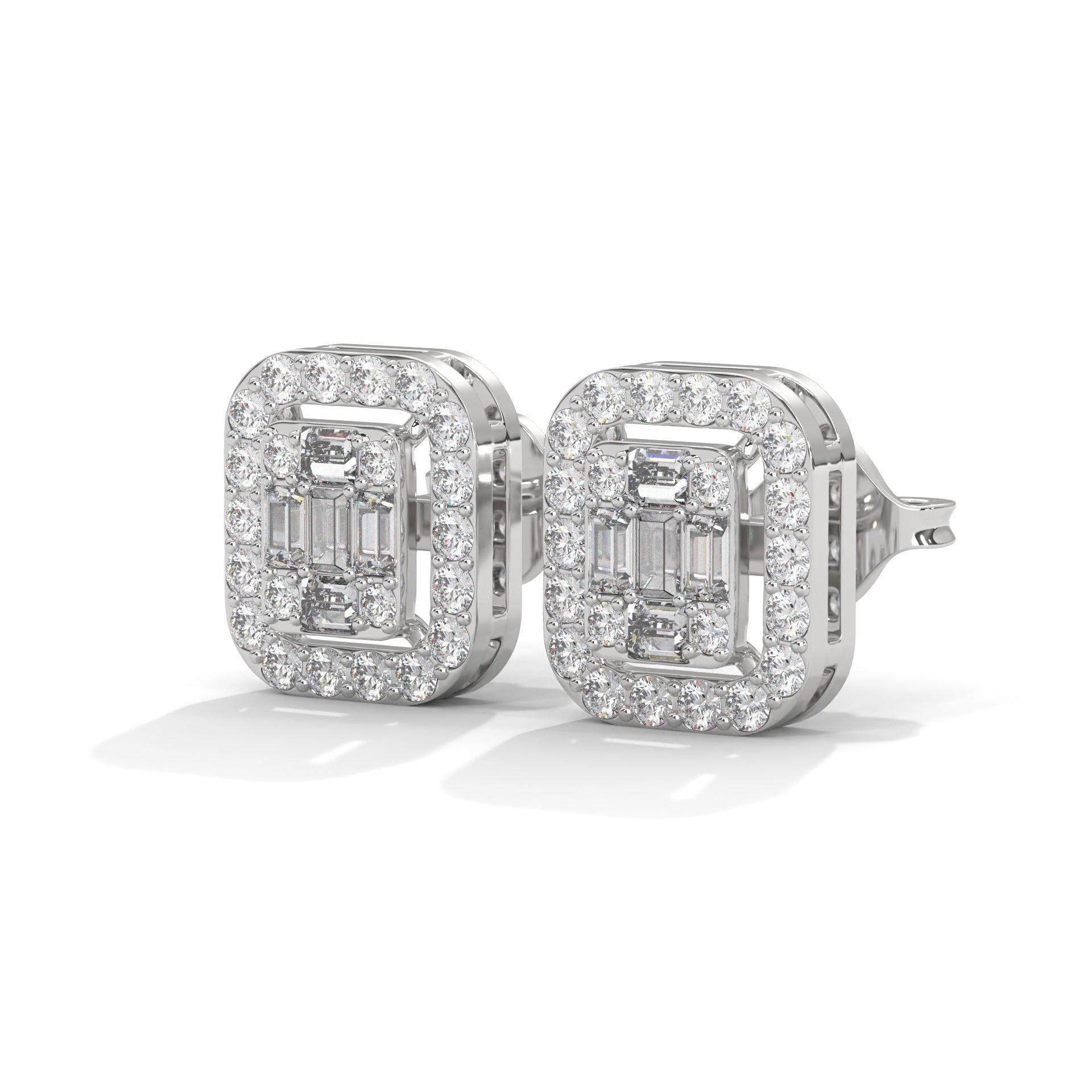 Elegant Emerald & Round Lab-Grown Diamond Gold Halo Stud Earrings | 1.13 CTW